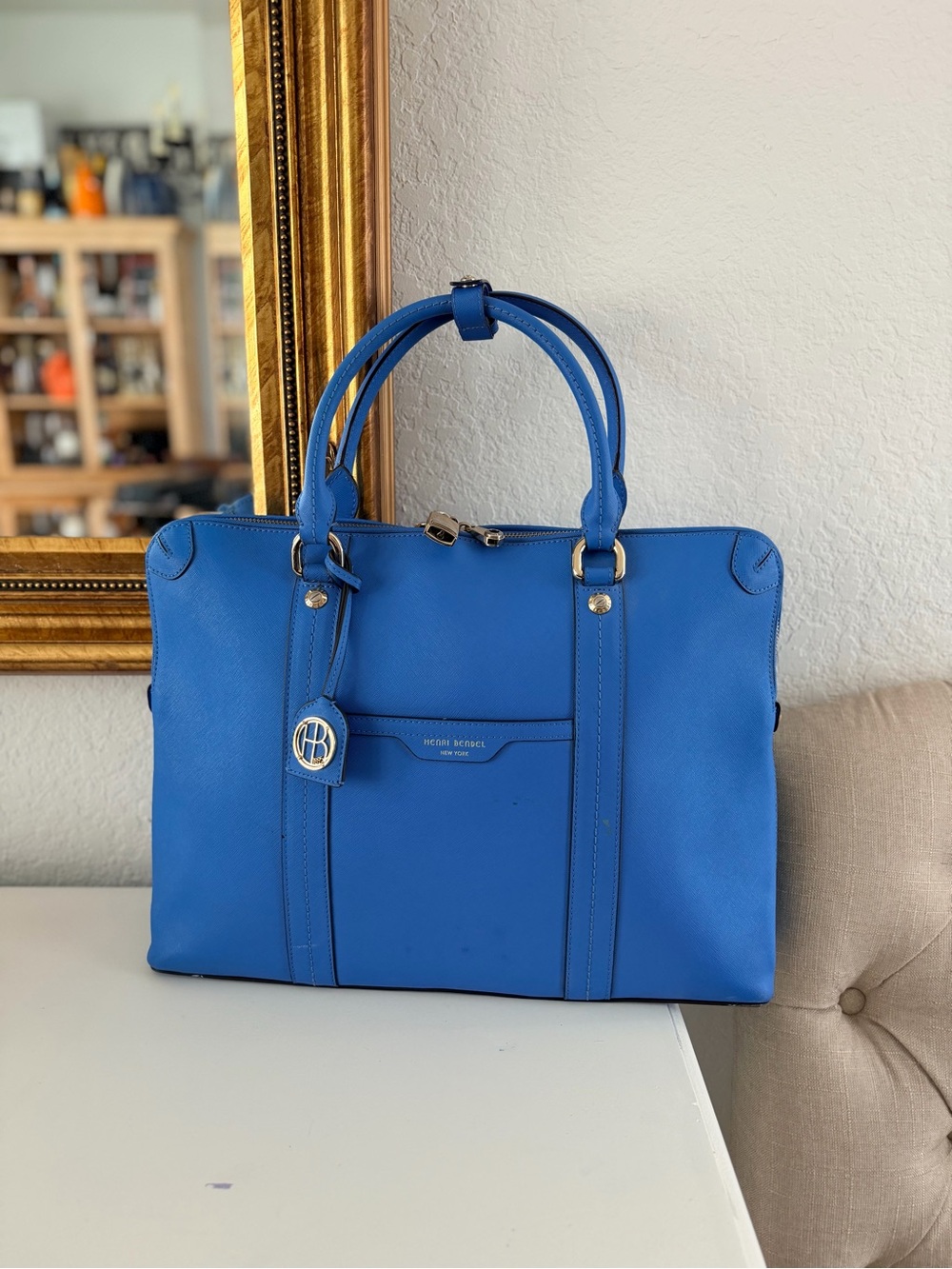 henri bendel cobalt blue structured satchel